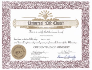 Certificato ULC matrimonio umanista e non denominational