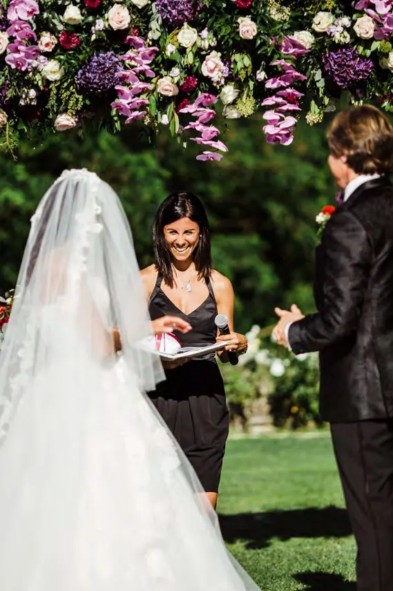Francina Celebrant Francina leading a wedding ceremony in a garden