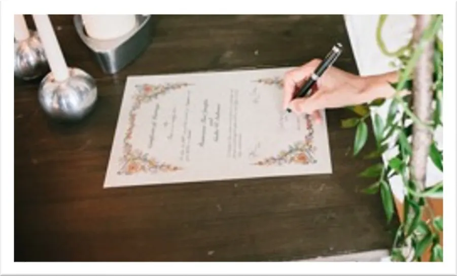 A keepsake of your ceremony Symbolic wedding certificate on Florentine-style parchment ready to be signed