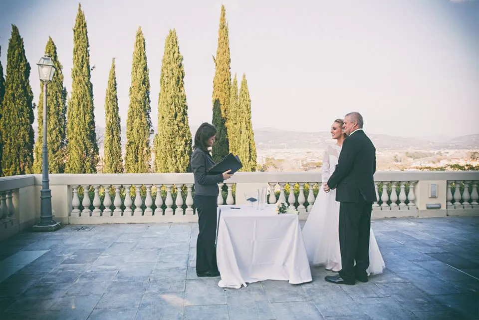 All of Italy Wedding ceremony on a villa terrace overlooking Florence